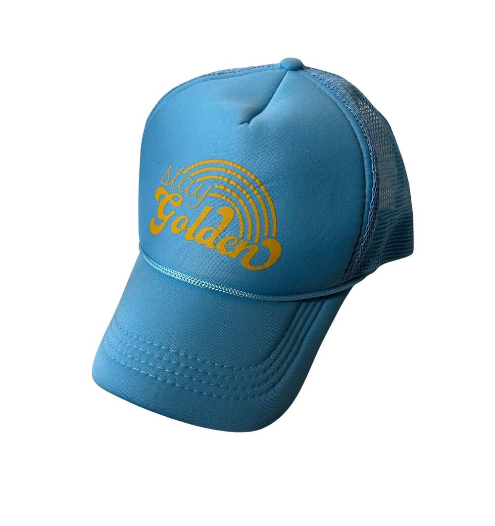 Stay Golden Light Blue Mesh Trucker Hat